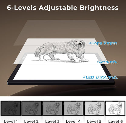 Bylitodt Rechargeable A3 Light Pad, Diamond Art Light Board, 16.7x13.5 inch Lightbox for Tracing and Drawing with 3 Colors & 6 Brightness, Tracing Pad for Weeding Vinyl, Diamond Painting Accessories