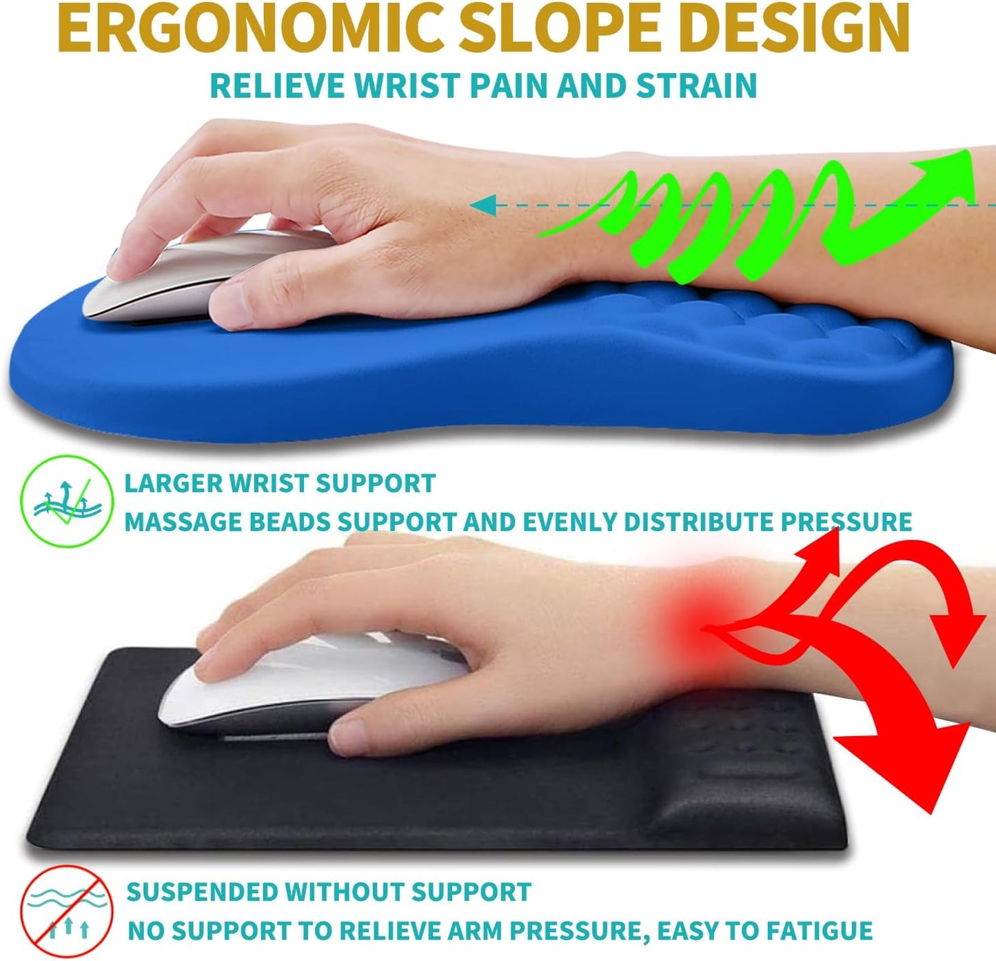 Hokafenle 2 in 1 Ergonomic Mouse Pad Wrist Support & Wrist Rest for Computer Keyboard Set, with Relieve Carpal Tunnel Pain Massage Bulge and Full Memory Gel Design (2In1 Set, Black)