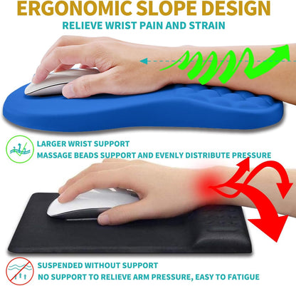 Hokafenle 2 in 1 Ergonomic Mouse Pad Wrist Support & Wrist Rest for Computer Keyboard Set, with Relieve Carpal Tunnel Pain Massage Bulge and Full Memory Gel Design (2In1 Set, Black)