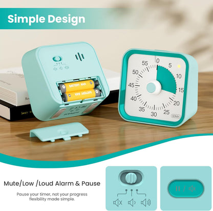 Visual Timer for Kids with Pause Function, 60 Minute Countdown Timer for Kids Desk Study, Teaching, Kitchen Cooking, Office Meetings, Time Management for ADHD (White)