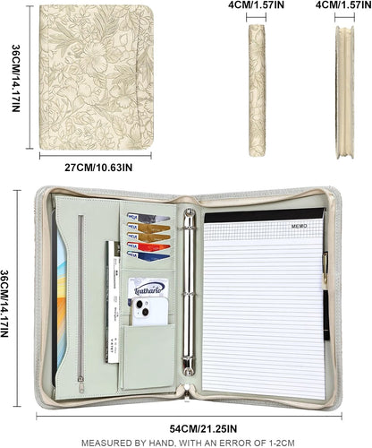 Leathario Portfolio Binder, Includes 10 Sheet Protectors and 3 Notepads, 3-Ring Folder Organizer, A4 Padfolio with Zipper, Vegan Leather Tablet Sleeve, Business Office Conference Clipboards