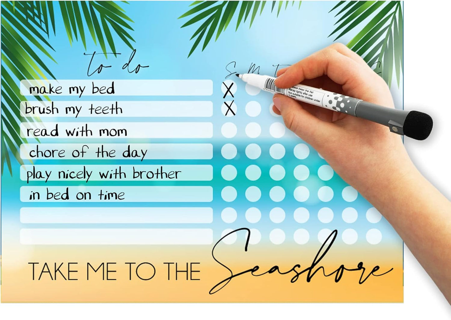 Dry Erase Whiteboard Task & Habit Tracker | Removable and Restickable Adhesive Decal | Fine-Tip Magnetic Marker Included | 9” x 12”