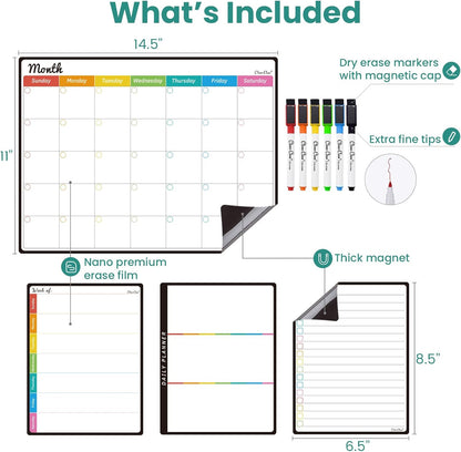 Magnetic Dry Erase Chore Chart - 14.5"x11" Chore Chart for Kids, Teens and Adults - 6.5"x8.5" List Board for Fridge - 6 Extra Fine Point Markers Included - Shipped Flat