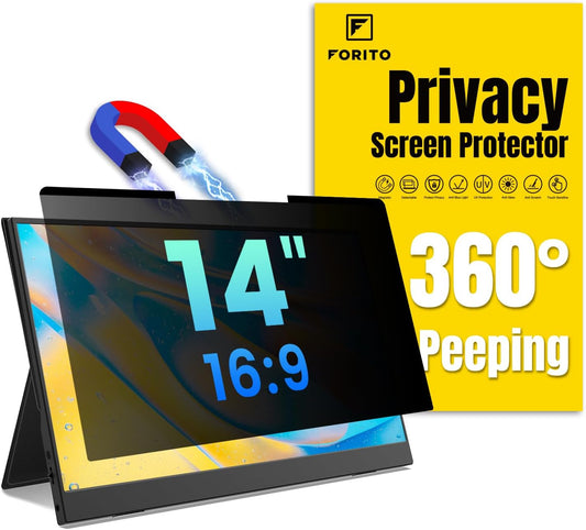 F FORITO 14 inch 16:10 Magnetic Laptop Privacy Screen, 360° Anti Peeping Removable Anti Glare Blue Light Filter Compatible with All 14” 16:10 Laptops Portable Monitors
