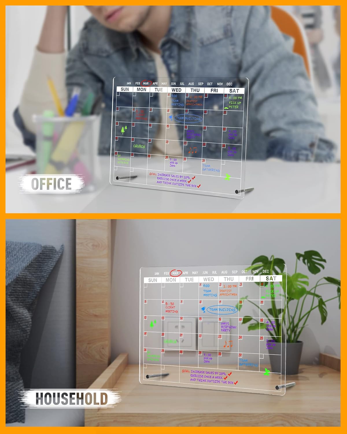 Acrylic Dry Erase Board to Do List Desktop Clear Memo Note Board, 9x13 Tabletop Whiteboard with Stand for Office, Home, School, Includes 6 Dry Erase Markers