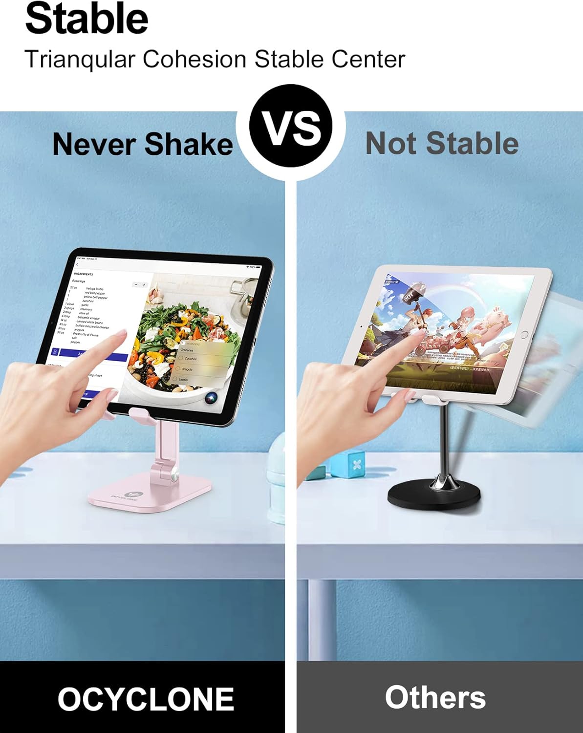 OCYCLONE Phone Stand, Cell Phone Stand Holder for Desk Office Accessories Adjustable Height and Angle Foldable iPhone Stand Compatible with 4"-13" All Phones iPad Tablet - Black