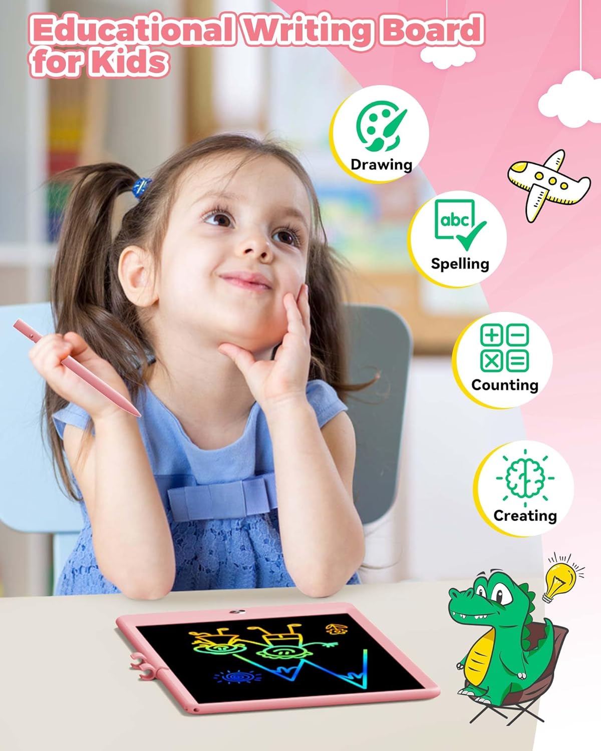 KOKODI 12 Inch LCD Writing Tablet with Anti-Lost Stylus, Erasable Doodle Board Colorful Toddler Drawing Pad, Car Travel School Games Toys for 3 4 5 6 7 8 Kids, Birthday Gift for Girls Boys Adults Blue