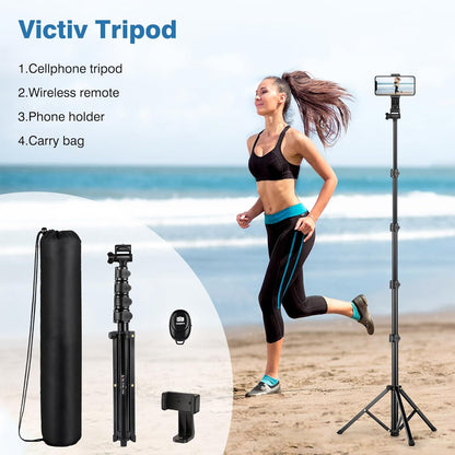 Phone Tripod, 86" Tall Tripod for iPhone with Flexible Gooseneck & Remote, Portable Aluminum Cellphone Stand for Selfies, Video Recording,Travel, Compatible with iPhone Android