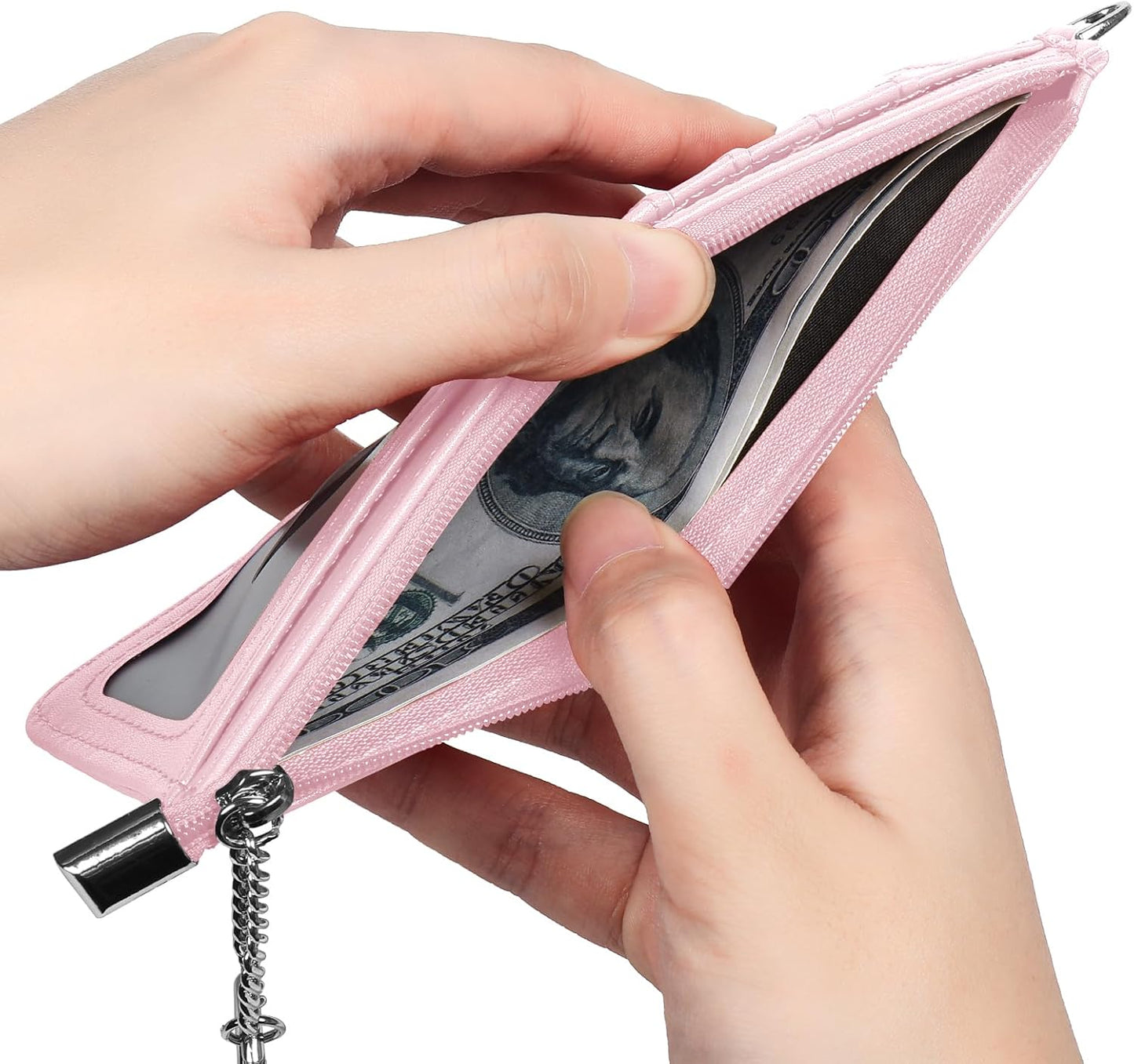 RFID Blocking Slim Credit Card Holder Wallet with Zipper Money Pocket & Keychain, Slim Airtag Wallet for Men Women