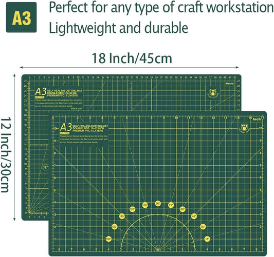 HEADLEY TOOLS 18" x 24" Thickened Self Healing Cutting Mat, A2 Rotary Cutting Sewing Mat for Crafts, Double Sided 5-Ply Table Cutting Board for Fabric Quilting Leather Arts Hobby Project, Grey/Black