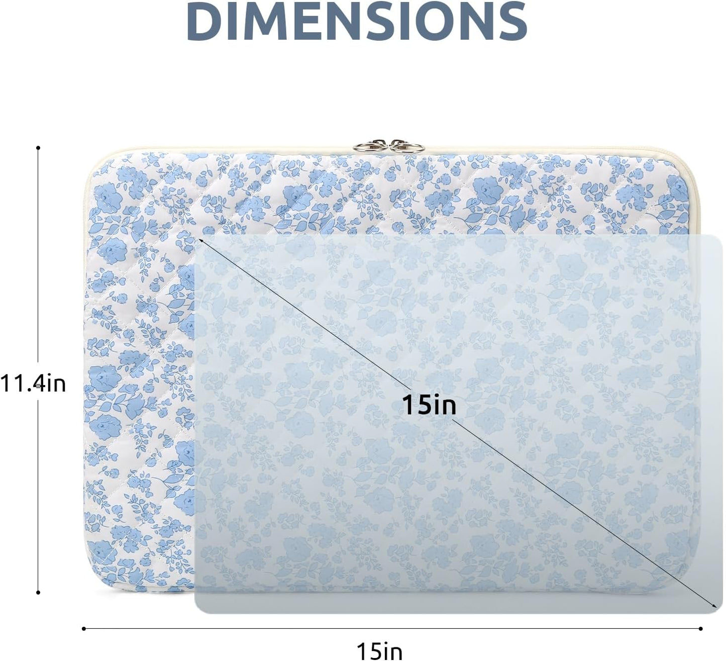 Puffy Laptop Sleeve 13 Inch Cute Quilted Laptop Protective Case Padded Floral Computer Sleeve for MacBook (A-Blue, 13 Inch)