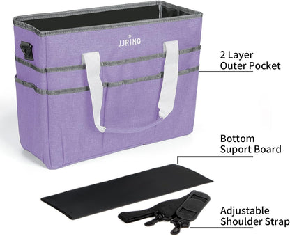 JJRING Craft Organizer Tote Bag for Art Storage, Caddy with Multiple Pockets, Bluish Green Sewing Bag for Scrapbooking, School, Medical, and Office Supplies