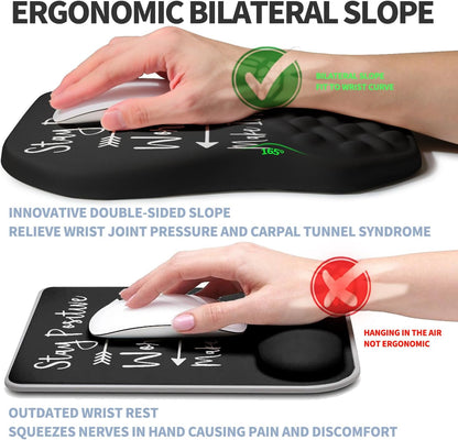 Ergonomic Raised Mouse Pad Wrist Support with Bilateral Slope Memory Foam Mousepad for Wrist Rest and Carpal Tunnel Pain Relief 11.8x7.9〃 Black