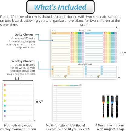 JJPRO Magnetic Dry Erase Chore Chart for Adults:Large Whiteboard16 x19-Chore Chart,Calendar,Meal Board Notes All-in-One,Behavior Chart,Teenagers,White