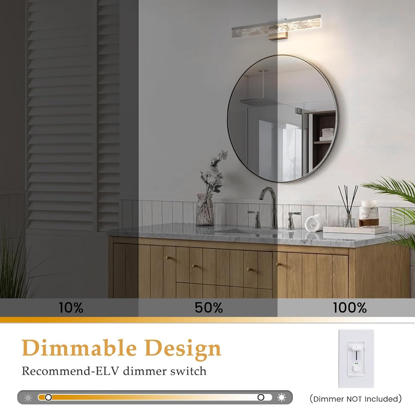 AIJIASI 39-Inch Brushed Gold Vanity Light Fixture, 28W Dimmable LED Modern Light Bar for Bathroom Mirror, Restroom, Bedroom (3000K)
