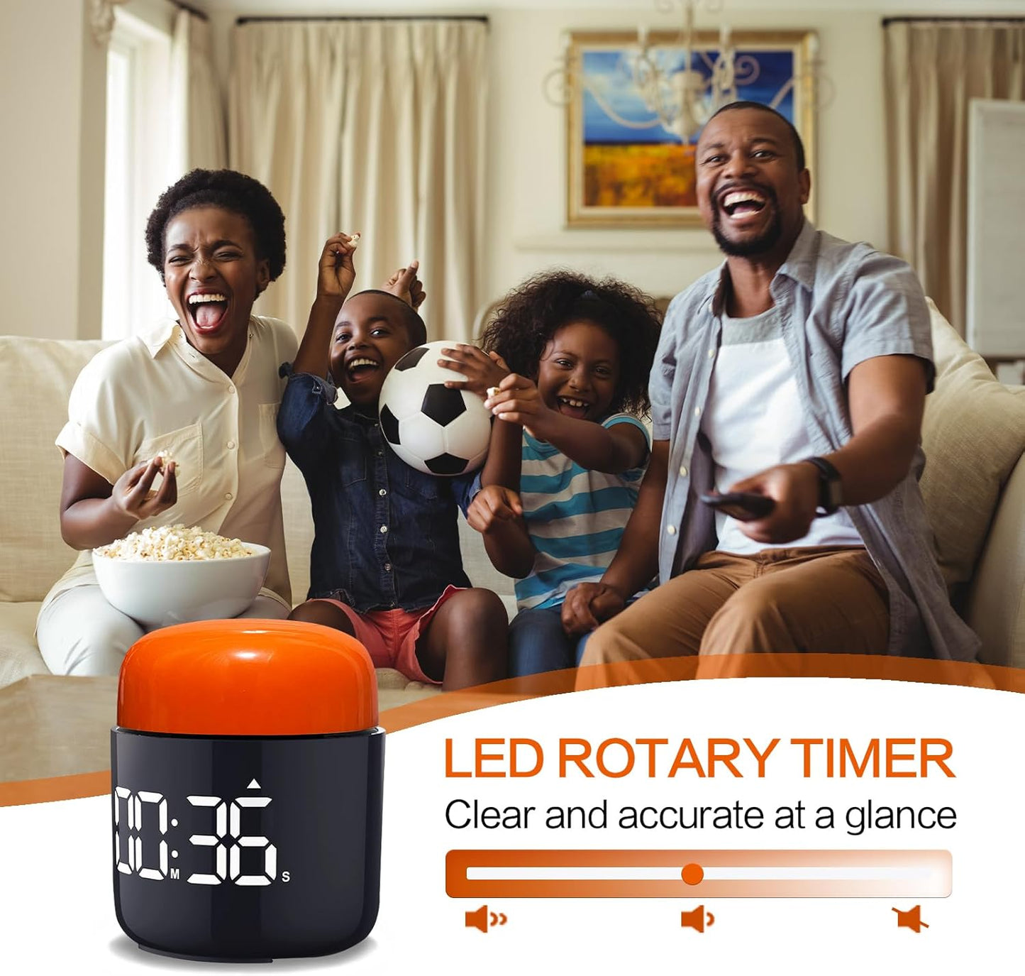 Table Twist Timer, Large LED Display Stopwatch, Silent & Loud Alarm, 199 Minute Countdown & Up, Vintage Night Light, for Kitchen Cooking Meeting Teacher Classroom Office Yoga Fitness Games (Orange)
