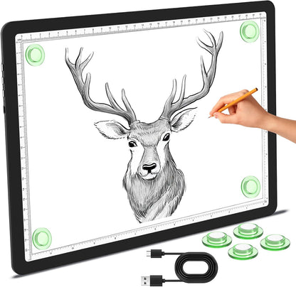 Phylosal Magnetic A3 Light Pad with Bag, Super Bright Light Box with Side Button, Diamond Art Light Board, Lightbox for Tracing and Drawing, USB Power Light Table for Sketching, Weeding Vinyl (White)