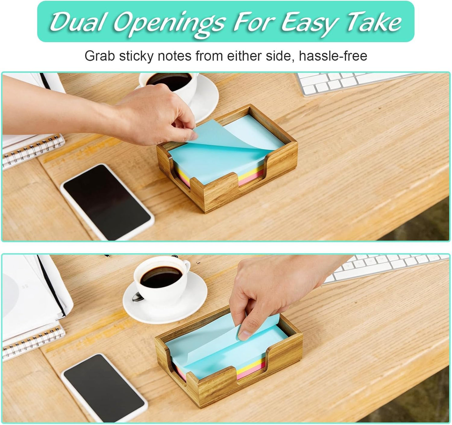 Bivvclaz Wood Sticky Note Holder, 3 x 3 Inch Post It Note Dispenser for Office Desk Accessories, Self Stick Note Pad Holder, Memo Pad Holder Dispenser Organizer for School Office Desk Supplies, Black
