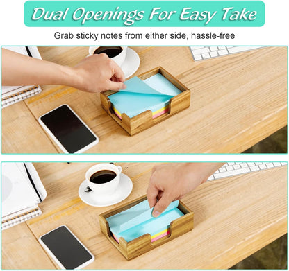 Bivvclaz Wood Sticky Note Holder, 3 x 3 Inch Post It Note Dispenser for Office Desk Accessories, Self Stick Note Pad Holder, Memo Pad Holder Dispenser Organizer for School Office Desk Supplies, Black