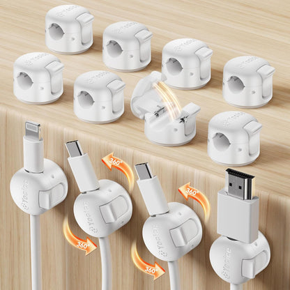 6 Pack Locking Spring Cable Clips, Rotatable Cord Organizer with Secure Lock Design, Adhesive Cord Holder for Desk Home Office Car Wall Charger Cable Management, Clear