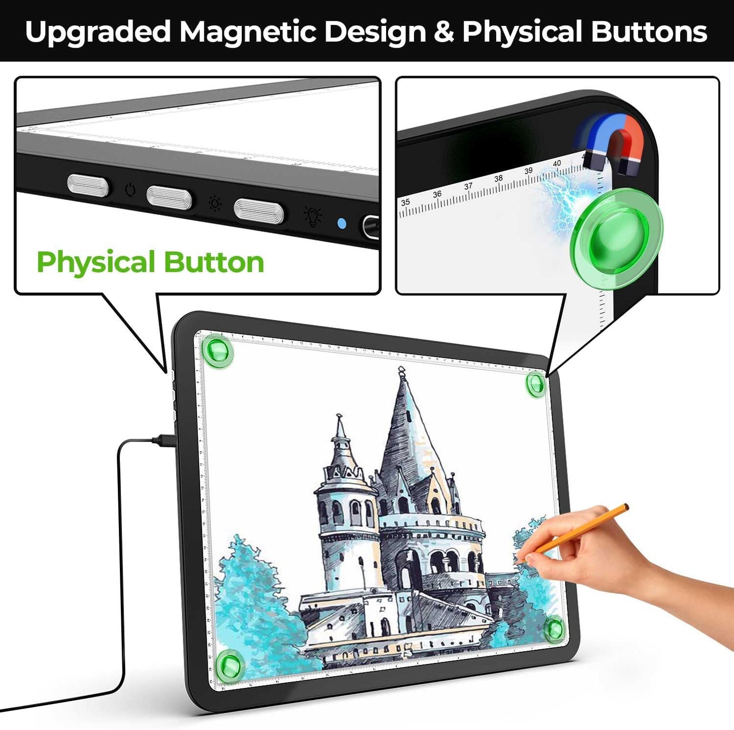 A2 Light Pad (25.2" x 18.4"), Large Magnetic Bright Light Box for tracing,6 Levels Dimming/3 Color,Physical Buttons,Light Board for Diamond Painting,Light Table for Drawing, Sketching