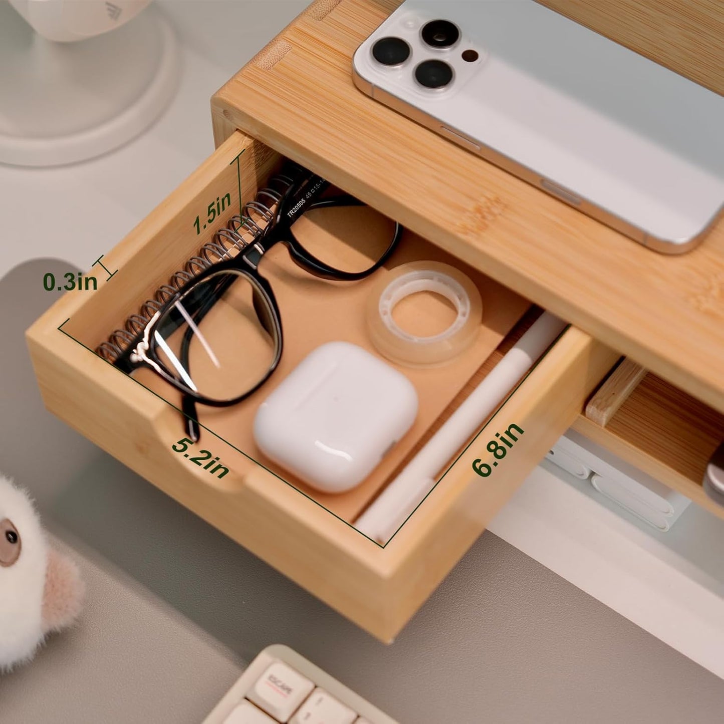 Bamboo Monitor Stand Riser with Drawer, Ergonomic Computer Riser for Desk with Cable Management & Storage Organizer, Wood Monitor Stand for Home Office