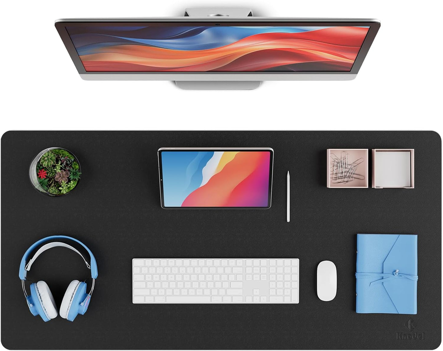K KNODEL Leather Desk Pad Protector, Office Desk Mat, Large PVC Leather Desk Blotter, Non-Slip Mouse Pad (Dark Brown, 15.7" x 31.5")