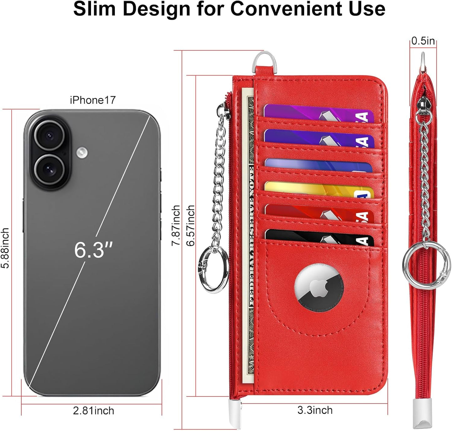 RFID Blocking Slim Credit Card Holder Wallet with Zipper Money Pocket & Keychain, Slim Airtag Wallet for Men Women