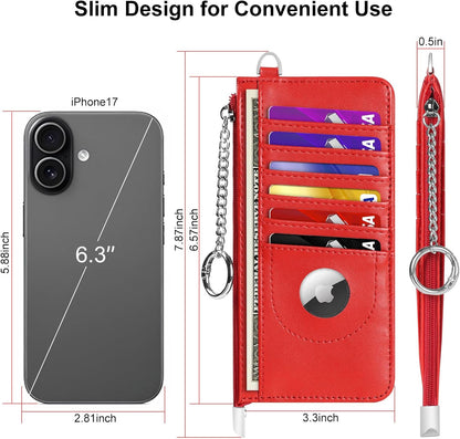 RFID Blocking Slim Credit Card Holder Wallet with Zipper Money Pocket & Keychain, Slim Airtag Wallet for Men Women