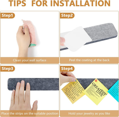 Felt Pin Board Bar Strips Bulletin Board for Bedrooms Offices Home Wall Decoration, Notice Board Self Adhesive Cork Board with 35 Push Pins for Paste Notes, Photos, Schedules