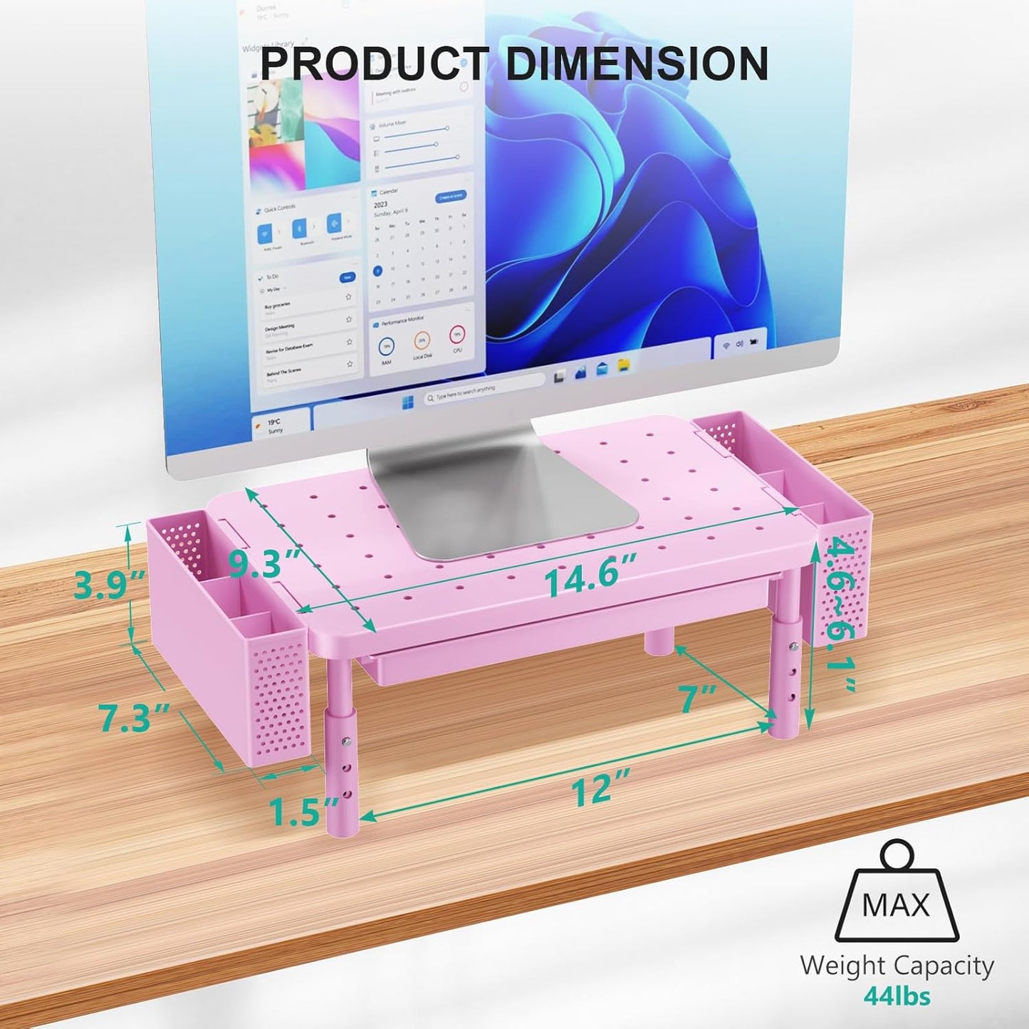 WALI Monitor Stand Riser with Drawer and 2 Pen Holders, Desk Organizers and Accessories for Computer, Printer, Laptop Stand for Home Office Supplies, (PTT004-B), 1 Pack, Black