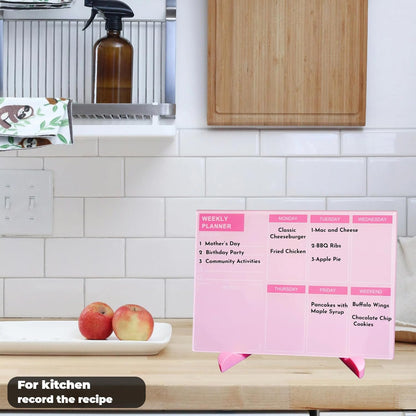 Desktop Thickened Acrylic Dry Erase Board, Weekly White Board with to Do List, Tabletop Whiteboard with Stand, Frameless Dry Erase Pink White Board，9.5"x6.7" for Office, Home, School(Desktop-PK-1724)