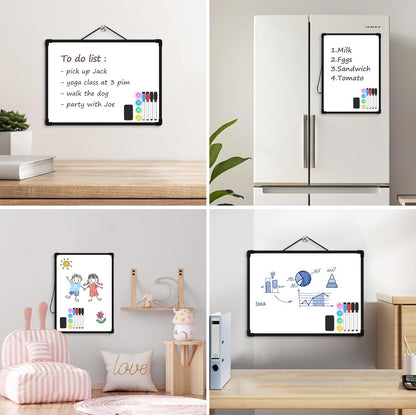 Small Dry Erase Board for Wall, 16" x 12" Double-Sided Hanging Whiteboard, Magnetic White Board with 4 Markers, 4 Magnets and 3 Mini Sticky Notes, Portable Whiteboard for Kids, School, Home, Office