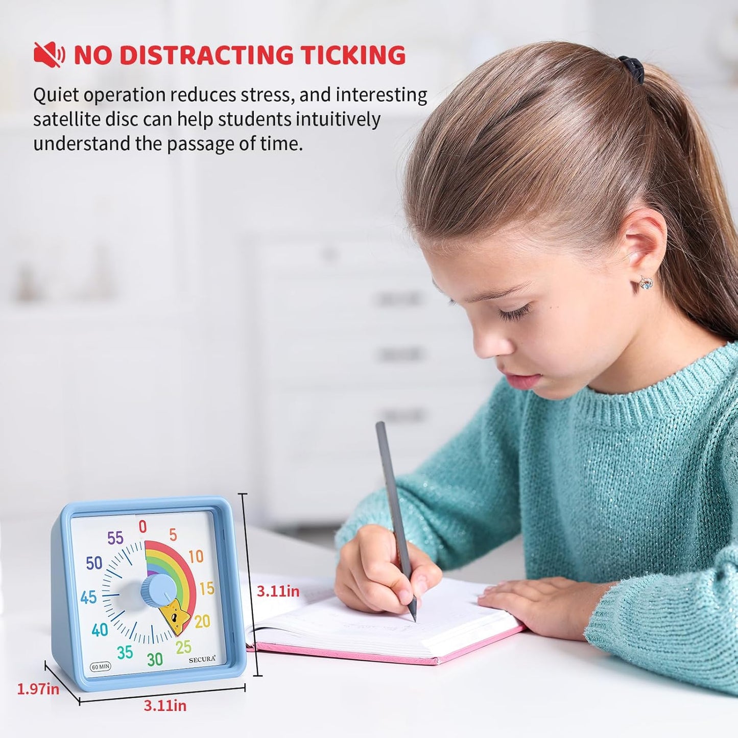 Secura 60-Minute Visual Timer for Kids, Time Clocks, Countdown Timer for Office Kitchen, Classroom Timer for Kids, Silent Time Management Tool (Navy Blue & Navy Blue)