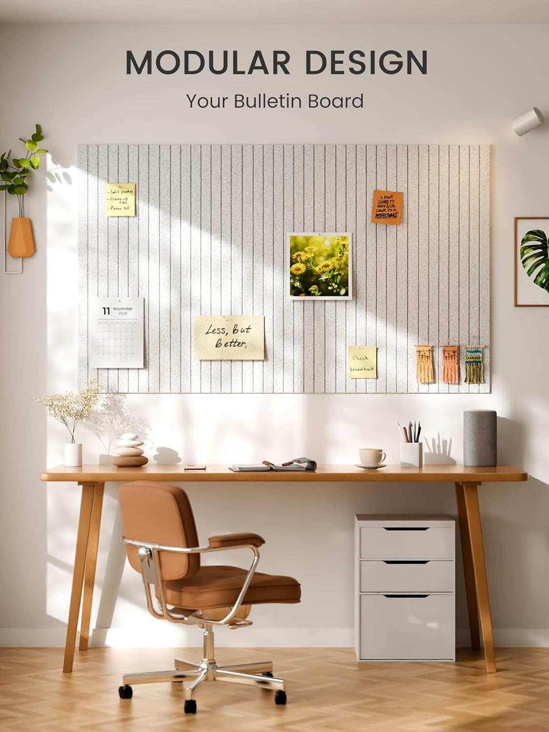Bumusty Large Cork Board Alternative-48 x 36" Felt Bulletin Board Tiles, with 30 Pushpins, 70 Adhesive Tabs, Fine-Stripe 12-Pack, Cork Boards for Office Push Pin Board Felt Board-Oatmeal