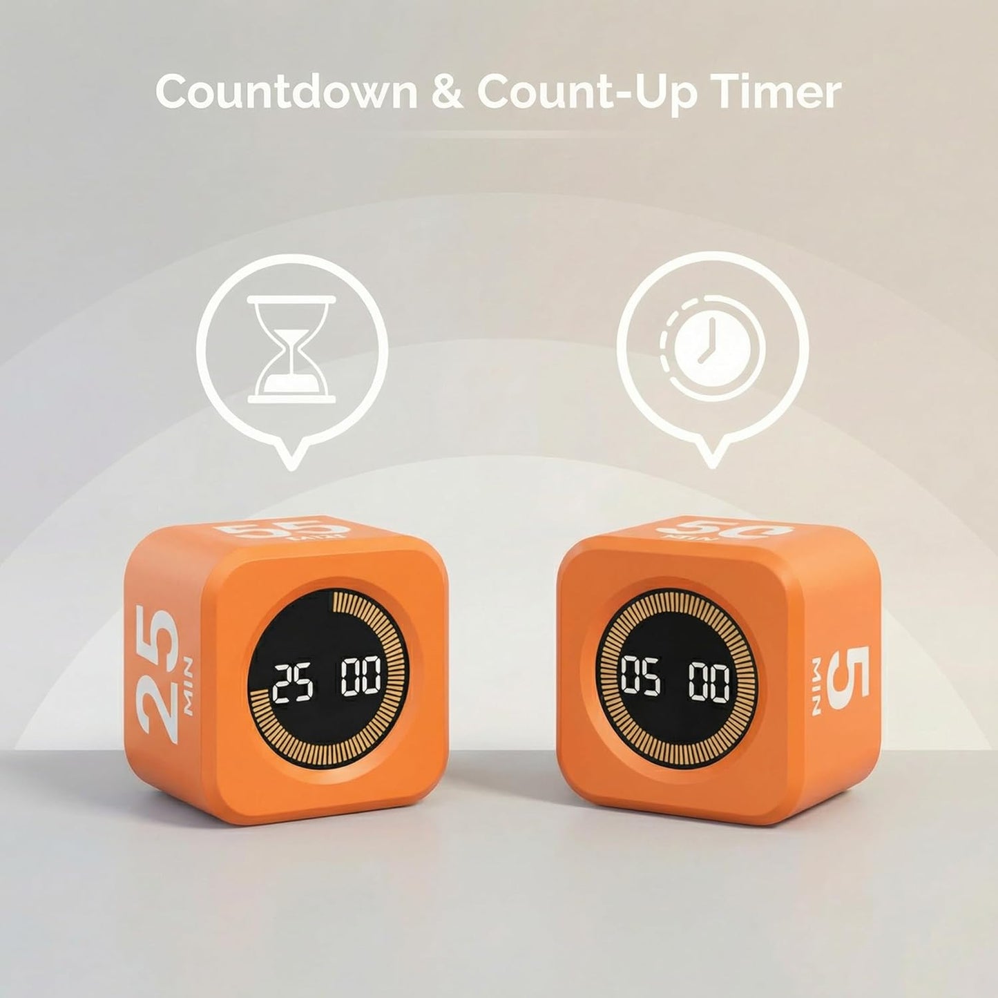 KADAMS Pomodoro Timer Visual - Productivity Pomodoro Cube, 5/10/25/50 Min Countdown & Countup, Silent – Ideal for Work Study Cook Workout Kitchen School Classroom Office ADHD Gift Kids (1, Black)