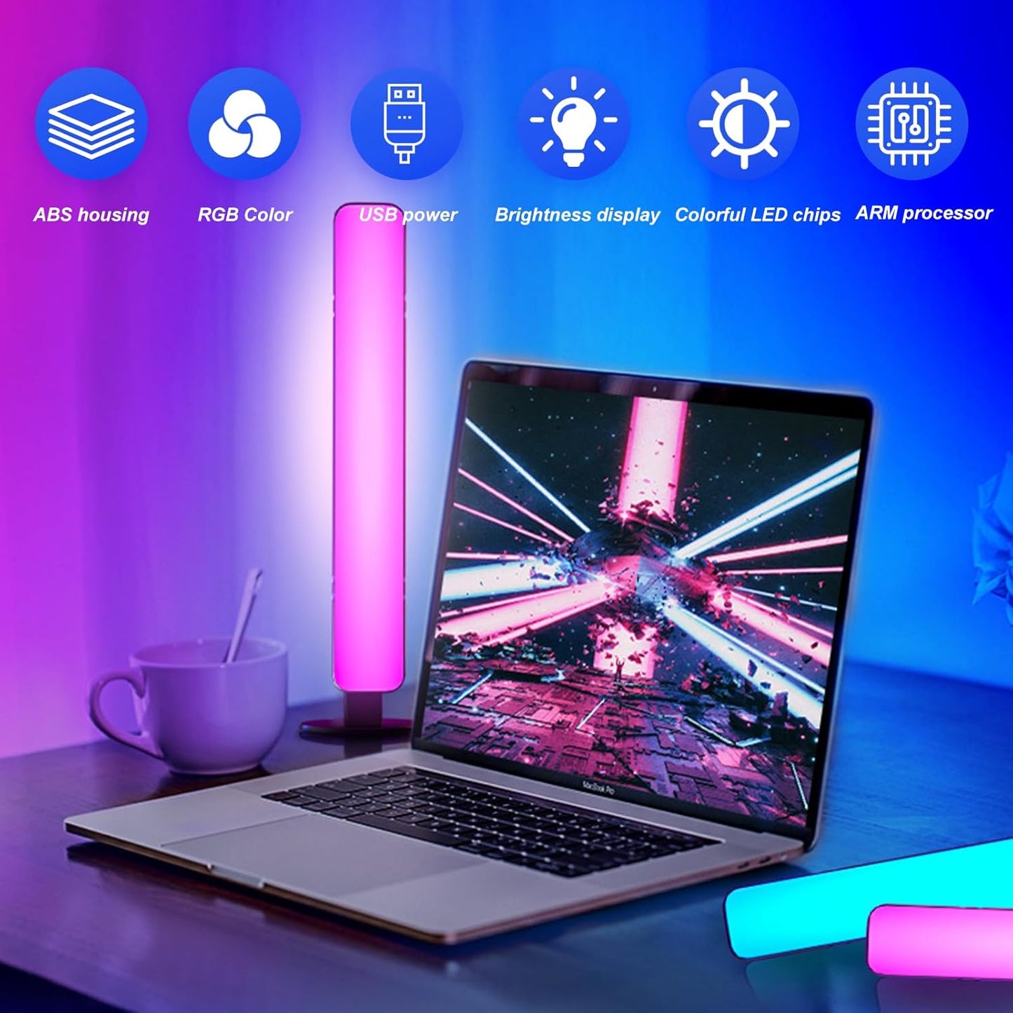 Smart RGB LED Light Bars for Gaming Desk, PC Monitor, TV – 10 Inch, Music Sync, Remote Control, 15 Modes, USB Powered, Horizontal & Stereoscopic Placement for Room Decor & Mood Lighting