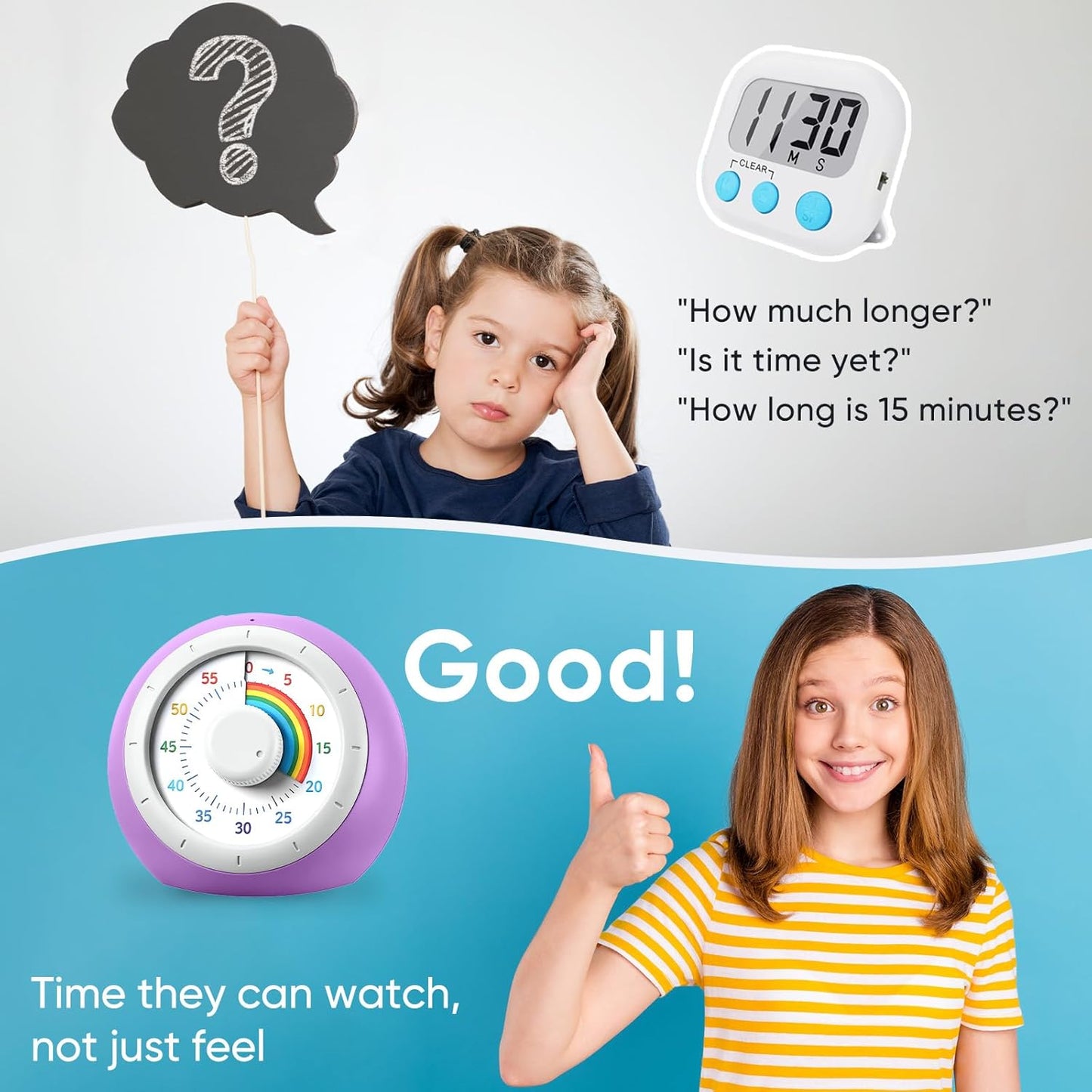 Visual Timer for Kids, 60-Minute Silent Countdown for Classroom, Home, Office, Kitchen, Rainbow Pattern Desk Timer, Time Management Tools with Silent Operation, Pomodoro Timer (Green)