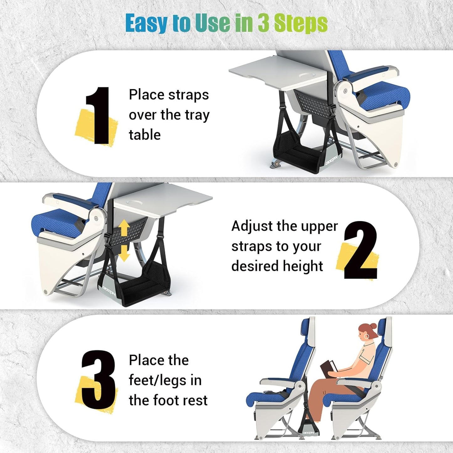 2-Pack Foot Hammock for Plane Travel, No Collapse Thickened Bamboo Airplane Foot Rest with Extended Adjustment Strap, Portable Desk Foot Hammock to Relax Your Feet, Foot Sling Travel Essentials(Black)