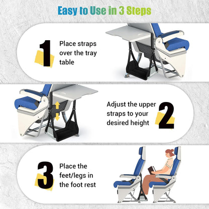 2-Pack Foot Hammock for Plane Travel, No Collapse Thickened Bamboo Airplane Foot Rest with Extended Adjustment Strap, Portable Desk Foot Hammock to Relax Your Feet, Foot Sling Travel Essentials(Black)