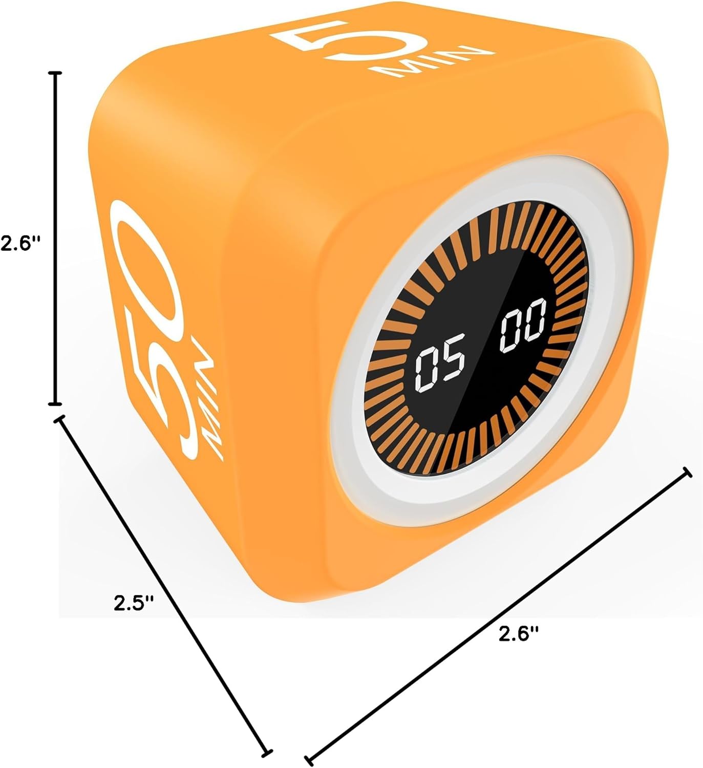 Rotating Cube Visual Pomodoro Timer 5, 25, 10 50 Minutes Preset + Custom Countdown, Rechargeable Desk Productivity Flip Timer with Detachable Silicone Cover for ADHD Study Work Kitchen School (White)
