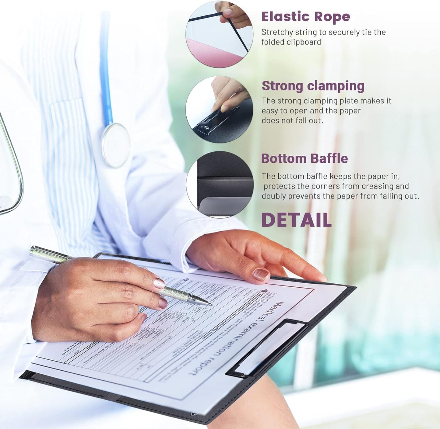 Portable Foldable Nursing Clipboard, Folding Metal Clipboard Pocket Size, Whitecoat Clipboard Nurse Edition Trifold, Occupational Therapy Clipboard for Doctors（Pink）