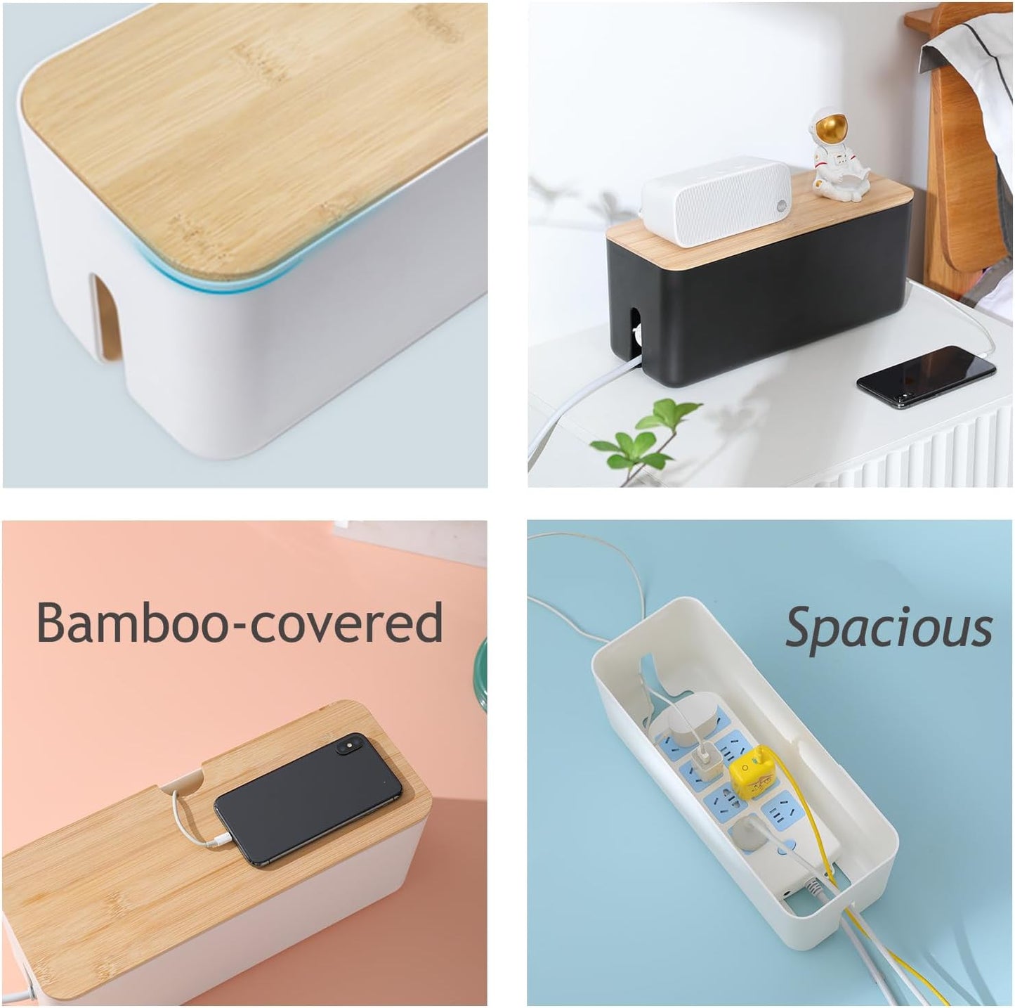 Changsuo Cable Management Box Set Cable Organizer Boxes for Extension Cord Power Stripe Surge Protector Wire Management Organizer Cover Hider for Desk Home Office Kitchen (Small & Large White)