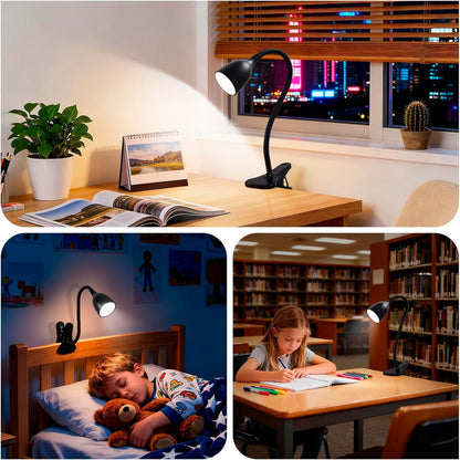 EJIAXIN Desk Lamp for Home Office - Clip on Reading Light and Bed Headboard Clamp Lamp, Bedside Gooseneck Table Lamp, Clip on Desk Lamps, Eye-Caring Desk Lamp for College Dorm Room Study Lamp, White