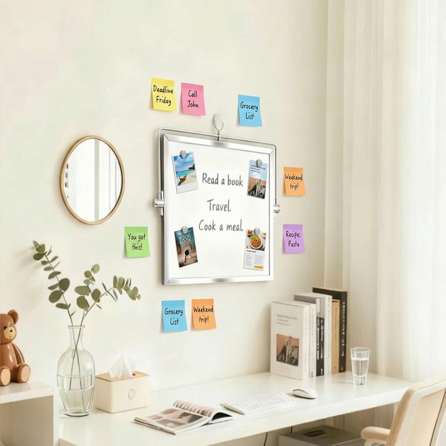 Small Desk Dry Erase Board with Stand, 10" x 10" Magnetic Double-Sided Desktop Whiteboard, 10 Markers, 4 Magnets & 1 Eraser, Portable Mini Whiteboard for Office, Kitchen, Home, School