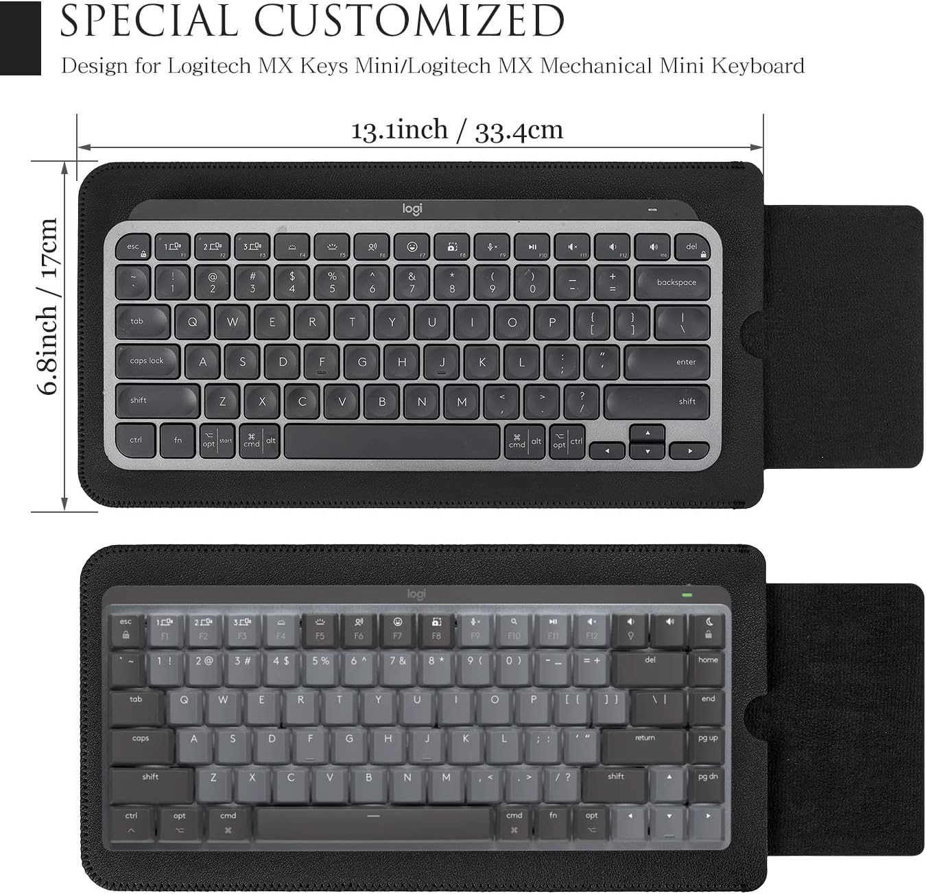 PU Leather Keyboard Sleeve Case for Logitech MX Keys Advanced/Mechanical Illuminated Performance Keyboard, Logitech MX Keys S Travel Bag-Black