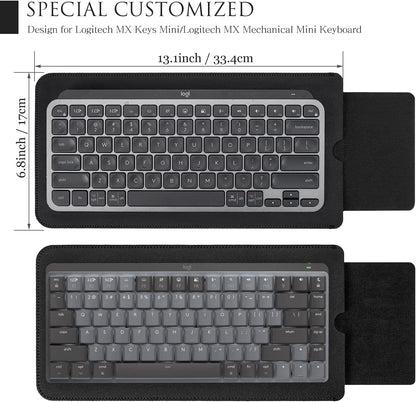 PU Leather Keyboard Sleeve Case for Logitech MX Keys Advanced/Mechanical Illuminated Performance Keyboard, Logitech MX Keys S Travel Bag-Black
