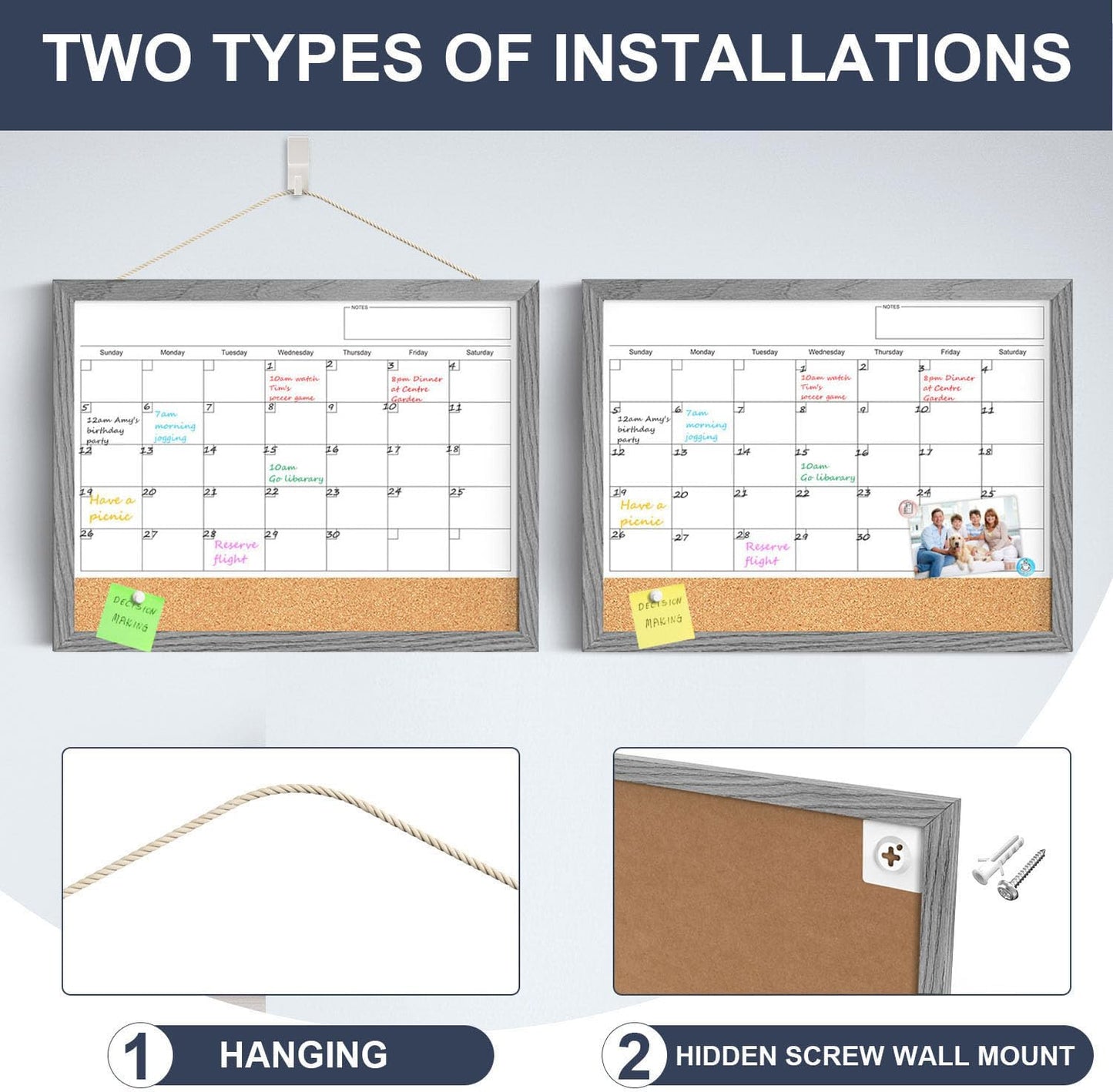 Calendar Whiteboard for Wall, TANKEE 17x13 Inches Whiteboard Calendar Cork Board Combo, Small Magnetic White Board with Wood Framed, Hanging Dry Erase Board for Kitchen Home Office School Planner