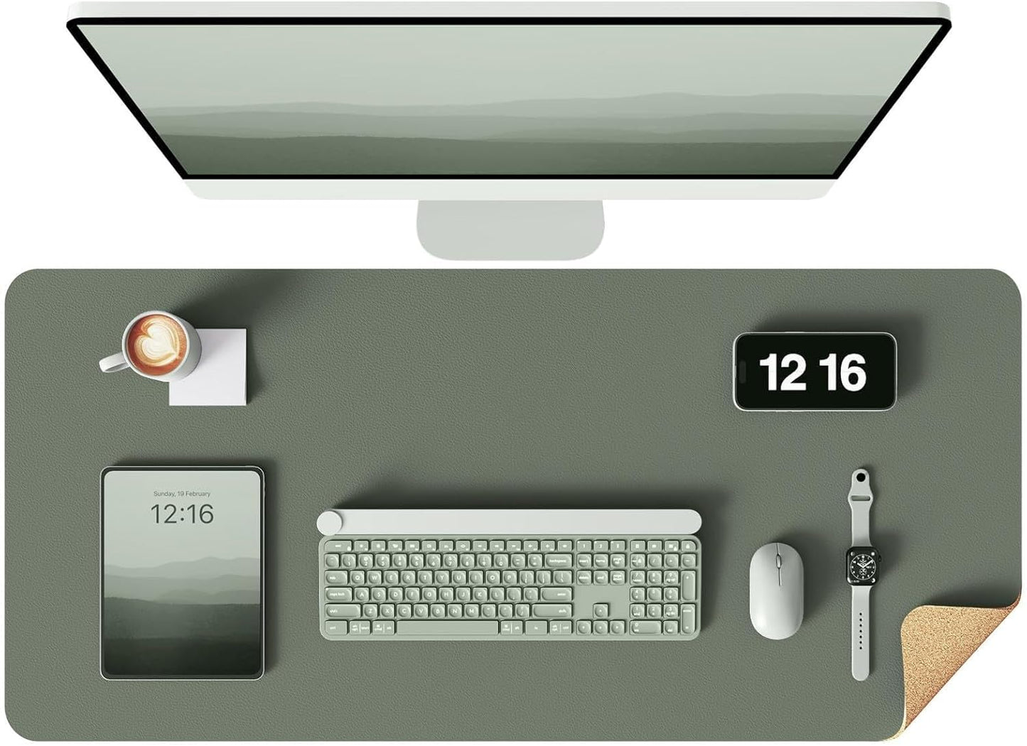 YSAGi Double-Sided Desk Pad, 31.5"x15.7"Leather Desk Mat, Eco Cork Desk Pad Protector,Large Mouse Pad,Waterproof Desk Blotter for Office/Home(Coffee)