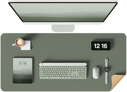 YSAGi Double-Sided Desk Pad, 31.5"x15.7"Leather Desk Mat, Eco Cork Desk Pad Protector,Large Mouse Pad,Waterproof Desk Blotter for Office/Home(Coffee)
